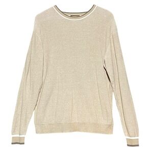 Park Slope New York Mens XL Cotton Ribbed Crew Neck Sweater Tan Beige RN122675
